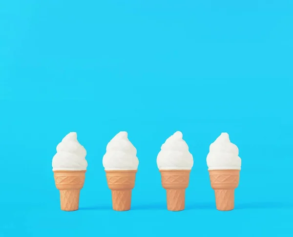 Les Cônes Crème Glacée Blanche Rendus Sur Fond Bleu Vif — Photo