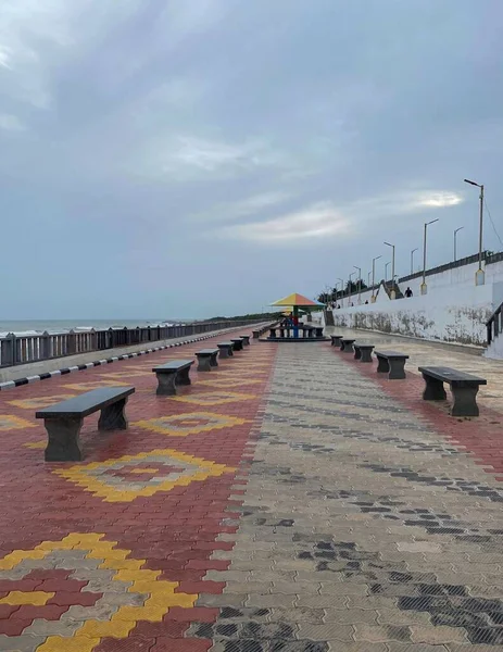 Eine Promenade Mit Bänken Meer — Stockfoto