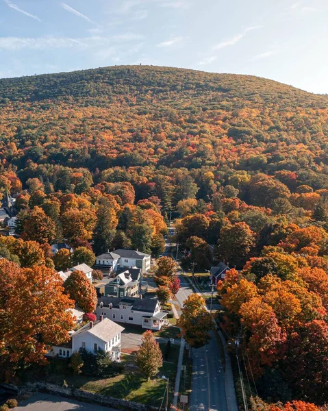 Aerial View New England Hill Town Autumnal Landscape — Stock Photo, Image