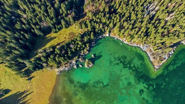 Talya Daki Fusine Göllerindeki Çam Ağaçlarıyla Çevrili Muhteşem Yeşil Göl — Stok fotoğraf
