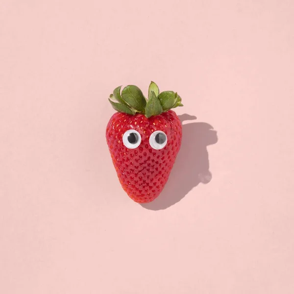 Funny Red Strawberry Eyes Bright Pink Background — Stock Photo, Image