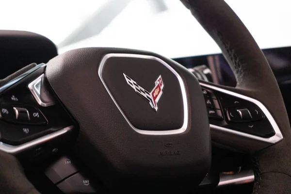 Zbliżenie Ujęcia Szczegółów Kierownicy Corvette Stingray — Zdjęcie stockowe