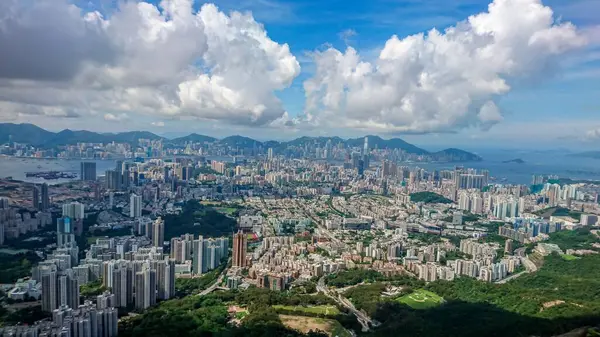 Міський Пейзаж Коулун Оточений Горами Зеленню Гонконгу — стокове фото