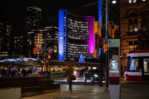 Уличная Фотография Городском Зале Ночью Центре Торонто Канада — стоковое фото