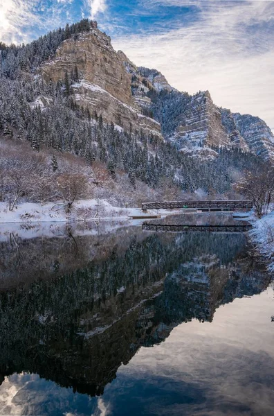 Provo River Upstream Olmstead Diversion Dam Peaceful Winter Day — Stock Photo, Image