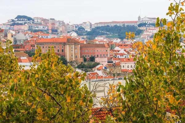 Landskap Över Staden Lissabon Regnig Och Dimmig Dag — Stockfoto