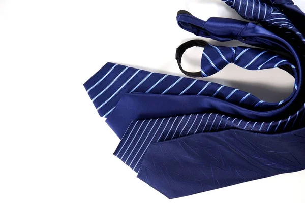 Group Blue Polyester Neckties Isolated White Background — Stock Photo, Image