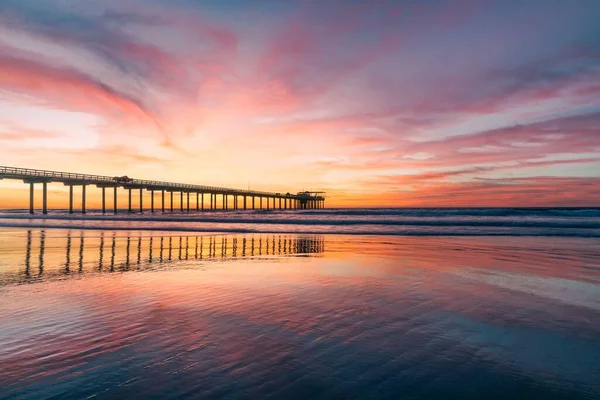 Kouzelný Záběr Západu Slunce Molu Pobřeží San Diega Zbarvení Okolí — Stock fotografie