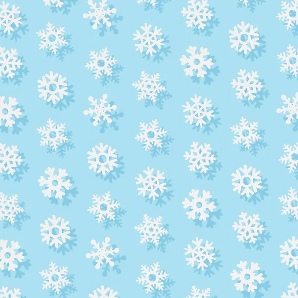 A winter pattern made of snowflakes on a blue background.