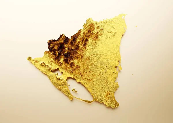 Uma Renderização Mapa Metal Dourado Nicarágua Isolado Fundo Creme Leve — Fotografia de Stock