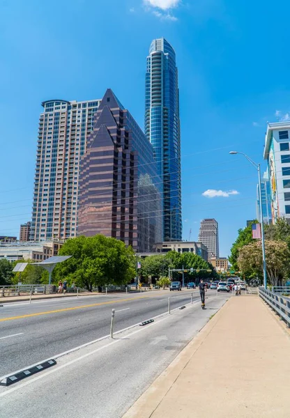 Vertical Shot Modern Buildings Downtown Austin Seen Congress Bridge — Stock Photo, Image