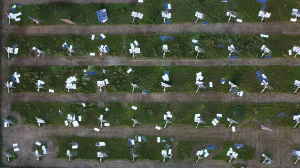 Авіаційний Постріл Сонячної Електростанції Знищений Сильним Штормовим Вітром Власатіце Чехія — стокове фото
