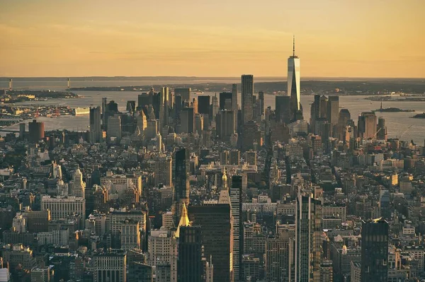 Una Vista Aérea Del Horizonte Histórico Ciudad Nueva York Bajo — Foto de Stock
