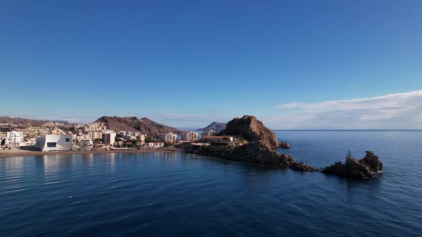 Aerial View Beautiful Faro Isla Del Aguilica Aguilas Murcia Spain — Stock Video