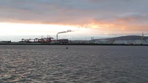 Veduta Aerea Degli Edifici Circondati Dal Porto Dublino Durante Tramonto — Video Stock