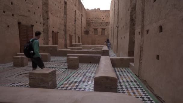 Caucasian Male Walking Badi Palace Marrakech — Stock Video