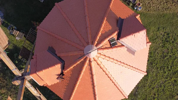 Luftaufnahme Des Daches Einer Windmühle Während Des Wiederaufbaus Tschechien — Stockfoto