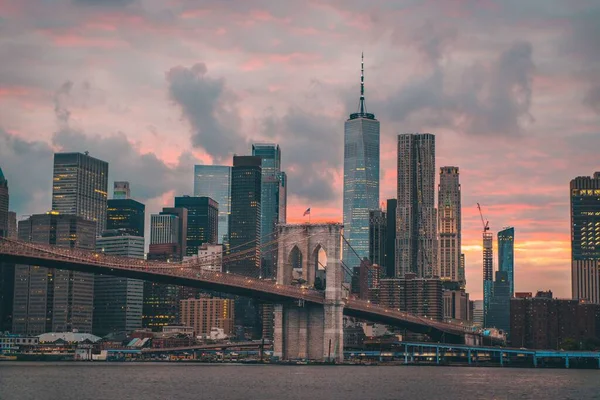 Horizonte Del Paseo Marítimo Manhattan Atardecer —  Fotos de Stock