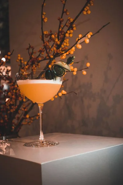 Närbild Orange Cocktail Med Vacker Garnering — Stockfoto