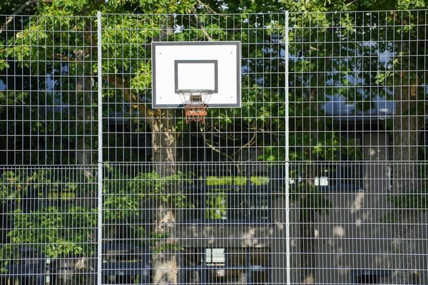 Filet Basket Dans Terrain Basket Avec Clôture Treillis Métallique — Photo