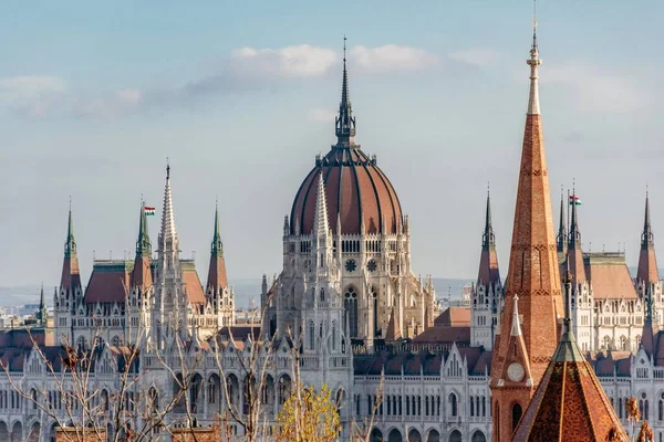 Magyar Parlament Épületének Légi Kilátása Budapesten — Stock Fotó