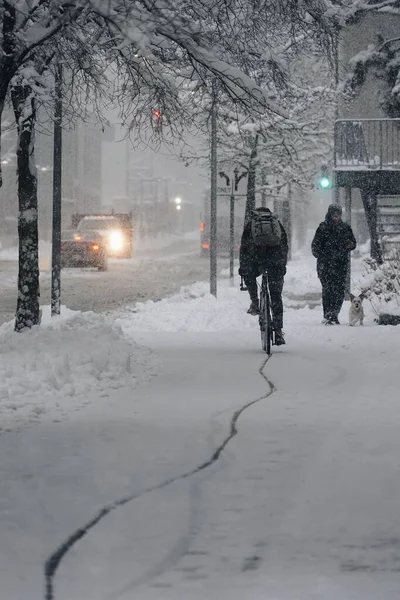 Tempesta Neve Catturata Vicino Central Square Cambridge — Foto Stock