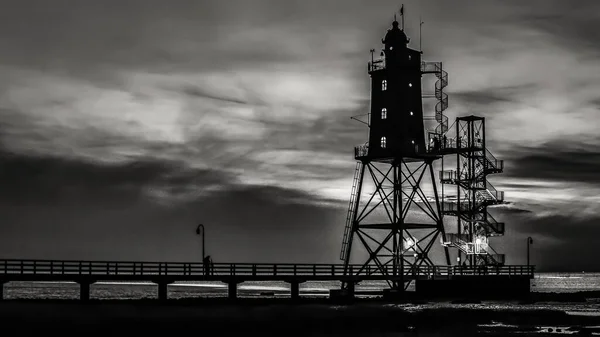 Grayscale Lighthouse Obereversand Lower Saxony North Sea Dorum Neufeld Germany — стокове фото