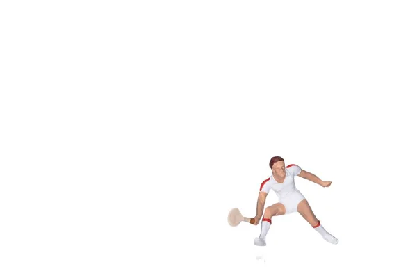 Jogador Tênis Ação Isolado Fundo Branco Figura Miniatura — Fotografia de Stock