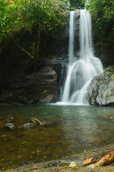 Eine Vertikale Aufnahme Eines Wasserfalls Wald Während Des Tages — Stockfoto