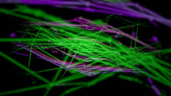 緑と紫の未来的なSfホログラフィックウェブを相互接続する抽象的な3Dレンダリングの背景 — ストック写真