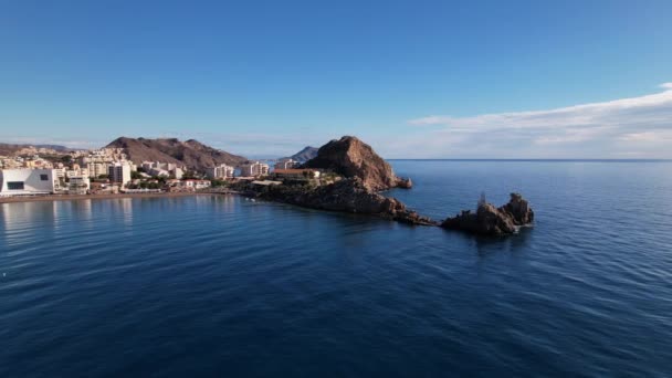 Aerial View Beautiful Faro Isla Del Aguilica Aguilas Murcia Spain — Stock Video