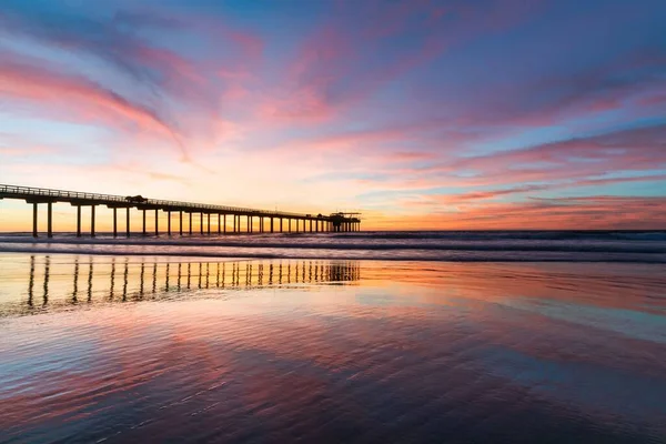 Malebný Záběr Západu Slunce Molu Pobřeží San Diega Zbarvení Okolí — Stock fotografie