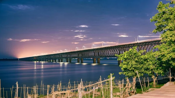 Beautiful Scenery Sunset Rail Cum Road Bridge Rajahmundry — Foto de Stock