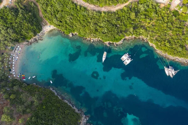 Una Antena Superior Las Islas Jónicas Con Vista Mar Barcos —  Fotos de Stock