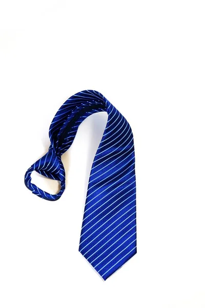 Una Toma Vertical Una Corbata Poliéster Rayas Azules Aislada Sobre — Foto de Stock