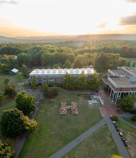 Plan Drone Étudiants Forme Une Lettre Hampshire College Amherst États — Photo
