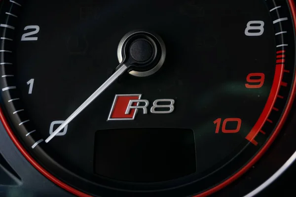 Closeup Shot Audi Tachometer Logo Cropped View — Stock Photo, Image