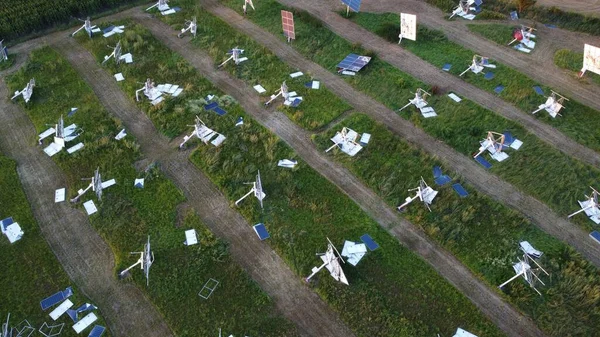 Авіаційний Постріл Сонячної Електростанції Знищений Сильним Штормовим Вітром Власатіце Чехія — стокове фото