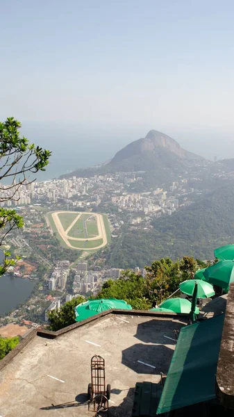 Corcovado Dağı Rio Janeiro Brezilya Daki Kurtarıcı Heykelinin Göl Manzarası — Stok fotoğraf