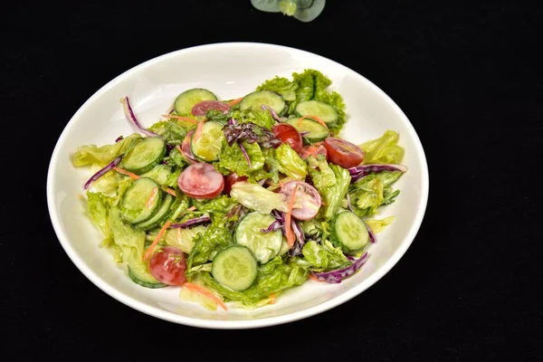 Fresh Healthy Salad Vegetables Black Background — Stock Photo, Image