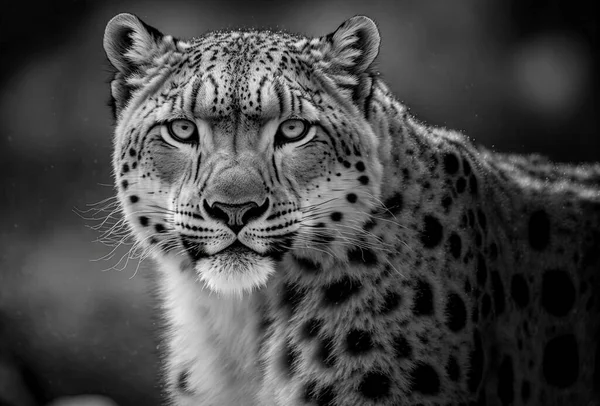 Šedá Stupnice Krásného Leoparda Rozmazaném Pozadí — Stock fotografie