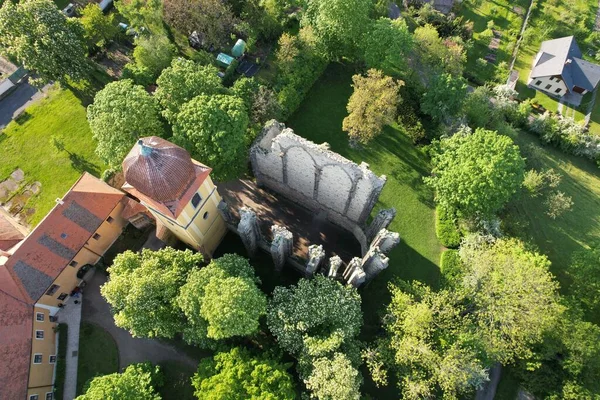 Una Vista Aérea Inacabada Catedral Gótica Nuestra Señora Panensky Tynec —  Fotos de Stock