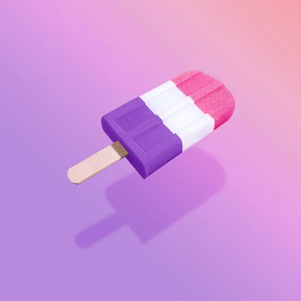 粉色面糊背景上紫色冰棒冰淇淋的3D图像 — 图库照片