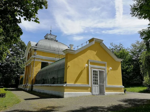 Château Jaune Kopidlno Ville Historique Entourée Arbres Dans Parc — Photo