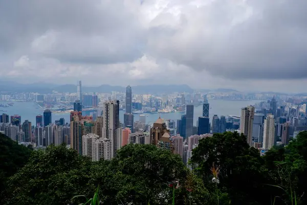 Hong Kong Városképe Felhős Alatt Egy Borús Napon — Stock Fotó