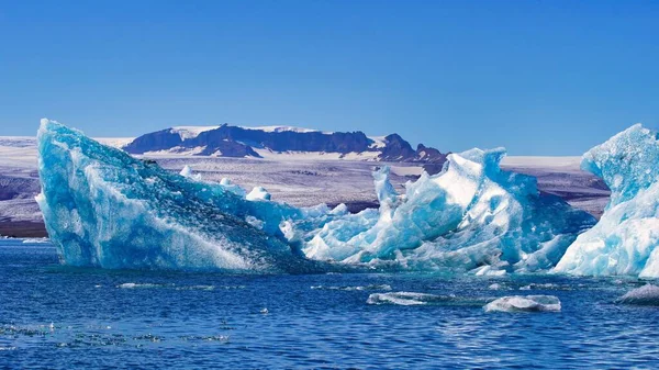 Vista Lago Azul Com Icebergs Flutuantes Islândia — Fotografia de Stock