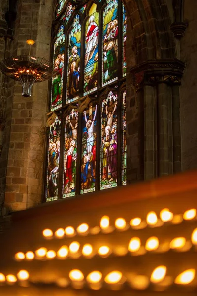Great East Window Giles Cathedral Brandende Kaarsen Edinburgh Oude Stad — Stockfoto