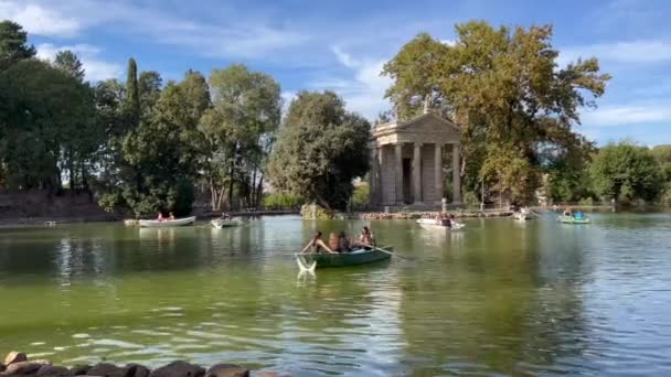 Красивый Вид Озеро Саду Вилла Боргезе Риме — стоковое видео