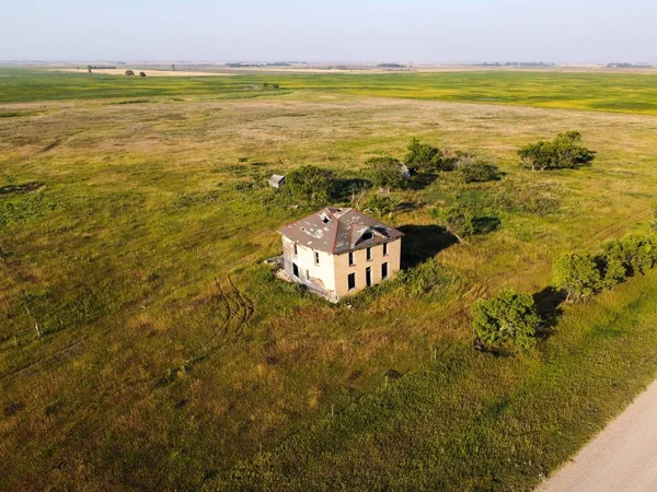 Bird Eye View Abandoned Farmhouse Prairies Saskatchewan Canada — Stock Photo, Image