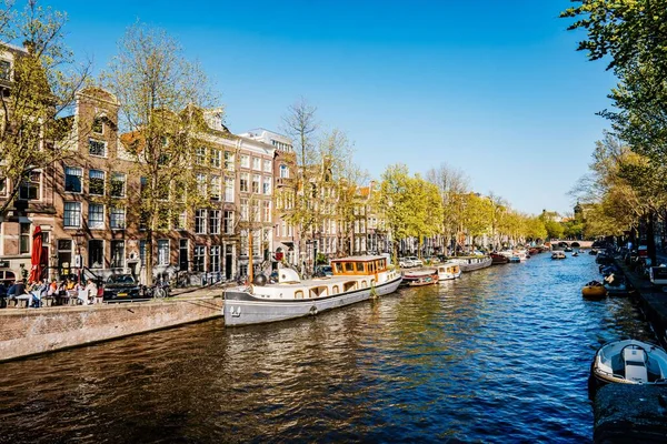 Una Splendida Vista Uno Yacht Sul Canale Amsterdam — Foto Stock
